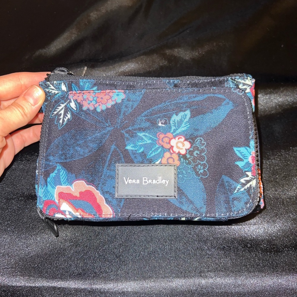 Vera Bradley Midnight Floral Wallet and blue pashmina scarf